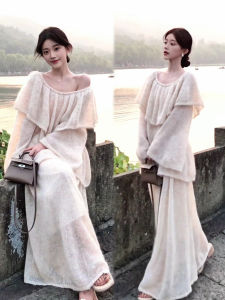 XUECAIQI | Korean Style Lazy Slim One-shoulder Knit Sweater and Skirt Set