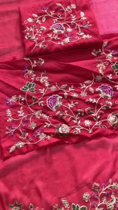 Elegant Pink Party Wear Soft Star Georgette Saree with Embroidery and Blouse Piece | Delivery land Time:- 10 days