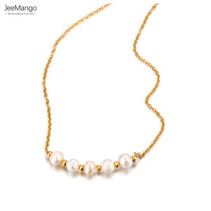 JeeMango Natural Pearl Bead Chic Pendant Necklace For Women 18K Gold Plated Waterproof Stainless Steel Charm Jewelry JN23083