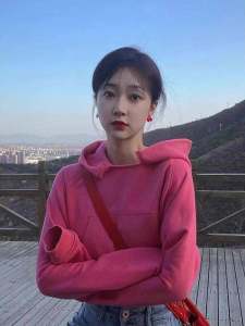 Peach Pink Loose Short Hoodie Womens Early Spring Korean Style Unique Beautiful Small Size Cute Top Comfortable Cotton Sweatshirt