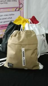 Tas Ransel Serut Wanita Aesthetic Korea Style Kekinian Terbaru Bahan Kanvas Hitam Mocca Merah Putih Kuning TR031