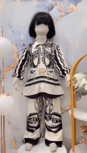 Setelan Nagita Rayon Anak Perempuan Umur 3-12 Tahun | Pakaian Premium Terbaru anak cewek model Set Baju Rayon Lengan Panjang Serut Kombinasi Krah Full Kancing Kombinasi Celana Panjang Semi Kulot Motif Sultan | Setcel Rayon Free Belt