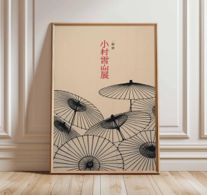 Japanese Umbrella Poster – Minimalist Asian Wall Art Print Vintage Oriental Decor with Traditional Wagasa Design Zen Home Artw