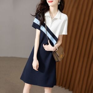 New Stylish Pique Collar Color Block Dress