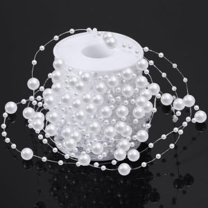 Pearl Beads String 3+8mm Faux Pearl Strand Fishing Line Garland Beads for Wedding Centerpieces Bouquet Backdrop Table Decoration