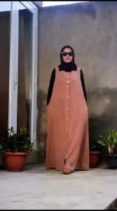 Overall Wanita Dewasa GHEA LINEN Jumpsuit Rok Panjang Hijab Saku Depan Baju Kodok Cewe Kekinian