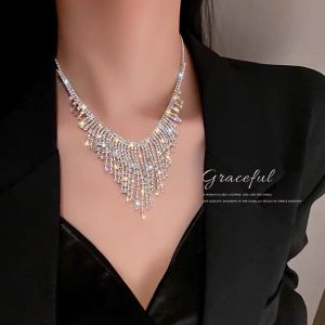 Long Shiny tassel necklace for women crystal necklace for wedding shiny rhinestone Choker Necklace Party Jewellery Accessories elegant Pendant Necklaces silver necklace stainless steel Diamond Chain Necklace Temperament Night Club Neck Jewelry Gifts