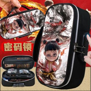 Nezha 4-Layer Password Pencil Case – Cartoon Zipper Stationery Bag for Primary & Secondary Students