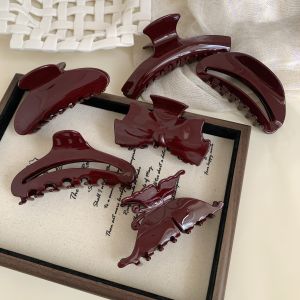 กิ๊บติดผมแบบฝรั่งเศส YO กิ๊บติดผมทรงสั้นแบบเปิดด้านหลังสีแดงเข้ม แฟชั่นทันสมัย ​​สำหรับผมยาวและหนา