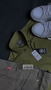 Kemeja Polos Pria Lengan Panjang Warna Hijau Army Slimfit