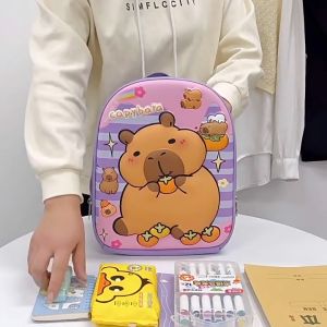 Balo Capybara cho bé đi nhà trẻ mẫu giáo đi học thêm Túi trẻ em họa tiết chuột lang đáng yêu vỏ nhựa nổi 3D BOLALA BA031