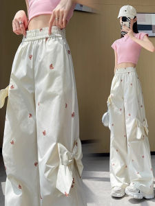 WANGGONGZHU | Quick Dry Anti Aging Butterfly Knot Casual Pants Women Summer Thin High Waist Cool Dragging Pants Korean Style Commute Wind