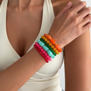 Ingemark | Ingemark 6Pcs/Set Bohemia Y2K Resin Acrylic Beads Bracelets for Women Trendy Daily Resilient Bangles 2026 New Hand Jewelry Gifts