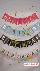 Dây Cờ Treo Chữ Happy Birthday Ánh Kim Nhà Bo Trang Trí Tiệc Sinh Nhật Đủ Màu Chất Liệu Giấy Cao Cấp