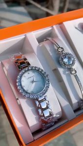 Đồng hồ nữ 5005 thiết kế mới mặt tròn đính đá phong cách thời trang sang trọng cao cấp