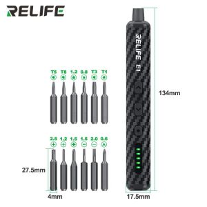 RELIFE E1 Carbon Fiber Electric Torque Screwdriver Set 12 Bits 4LED Shadowless Lights for Mobile Phone Screw Disassembly Repair