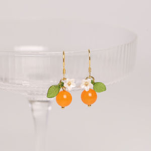  Orange Fruit 925 Silver Agate Original Ear Jewelry Korean Style Girls Fashion Accessories Mixed Material Earring