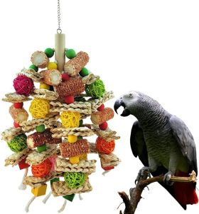 Bird Swing Toy Wooden Parrot Perch Stand Playstand with Chewing Beads Cage Playground for Budgie Birds