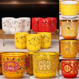 Ceramic Tea Cup Wine Cup Offering Buddha Front Cup Guanyin Holy Water Cup Lotus Buddha Hall Home Use Wealth God Buddha Supplies