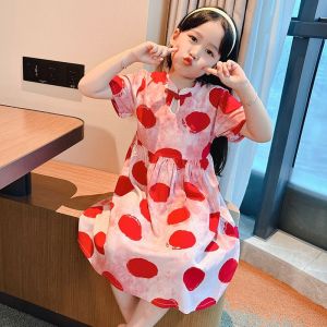Lsshow ĐầM Trung Quốc bé gái mùa hè phong cách Trung Sơn Đầm thời trang ống tay phồng Polka ĐầM ChấM Bi Đầm Công Chúa Đầm năm mới Trung Quốc