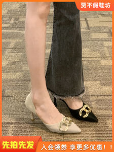 Fashionable Retro Metal Heels Womens Single Shoes Spring 2023 Pointed Toe Slim High Heels All-Match Style Korean Version