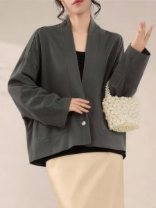 QINGNAER | Stylish Casual Oversized Sweater Cardigan Gray Drop Shoulder