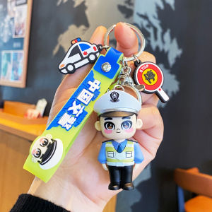 Cartoon Police Doll Car Key Ring Pendant Fire Police Uncle Doll Exquisite Bag Ornaments Souvenir