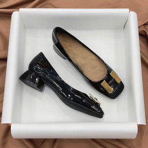 French Style Square Head Thick Heel Single Shoes Womens 2024 New Painted Leather Retro Comfortable High Heels Medium Heel