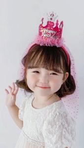 INS Happy Birthday Glitter Crown Net felt hat nonwoven headband birthday party head band accessories Photo prop