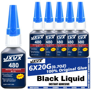 For Automotive 480 Super Strong Glue Black Instant Quick-drying Black Cyanoacrylate Thick Adhesive Specially Formulated for Rubber Leather Tires and Plastics Strong Bond Liquid Glue Tool With precision dispenser 6pc