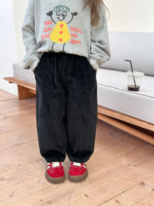 Girls Corduroy Pants Spring Autumn Casual Spliced Long Trousers Childrens Fashion Elastic Pit Strip Light Velvet Pants