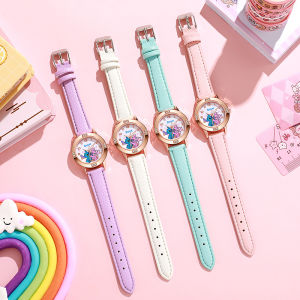 Disney | Cartoon Anime &Stitch Kids Watch Children Leather Strap Girls Watch with Rhinestone Dial Exquisite Holiday Gift For Kids