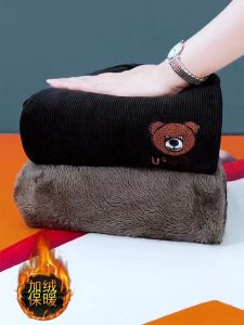 Corduroy Bear Sweatpants Womens Clothing 2023 Best Selling Fleece-lined Thickened Harem Pants Lamb Wool Small Black Pants