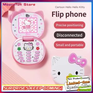 Sanrio | IN STOCK Kawaii Sanrio Hello Kitty Flip Phone Cartoon Cute Children White Pink Mini Phone Birthday Gifts For Kids Toys For Girls