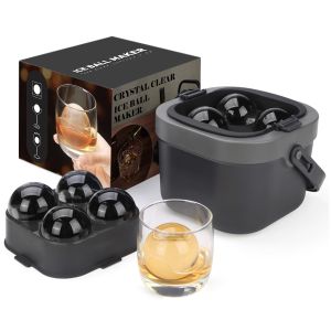 Crystal Clear Ice Ball Maker 4 Large 2.4" Clear Sphere Ice Cube Mold for Whiskey Cocktails & Bourbon