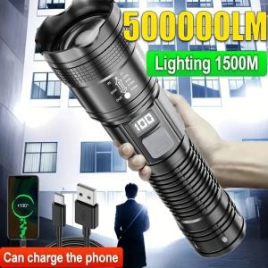 Super Bright Rechargeable LED Flashlight Digital Display Portable Waterproof Tactical Torch for Camping Hiking Emergency Lantern