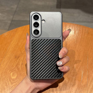 Luxury Carbon Fiber Leather Phone Case for Samsung S25 S26 Ultra S24 FE S23 Plating PC Shockproof Bumper Protection Back Cover