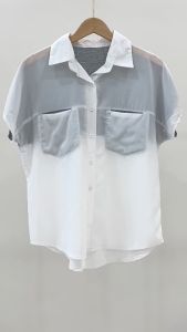 Korea Woman Casual Summer Contrast Back Yoke Loose Top