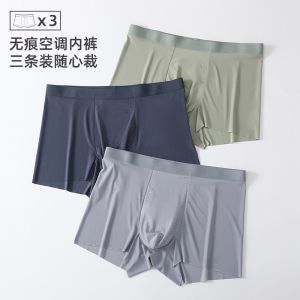 New Ice Silk Men Underwear Summer Mulberry Silk Seamless Mens Boxers Breathable Mesh Pure Color Travel Pants