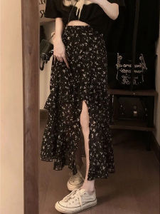 กระโปรงทรงเอเอวสูงลายดอกไม้หรูหราสำหรับผู้หญิง ฤดูร้อน 2025 กระโปรงทรงเอผ้าฝ้ายผสมสีพิมพ์ลายสไตล์เกาหลี กระโปรงทรงเอเอวสูง
