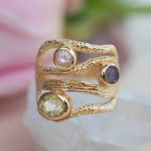 Huitan Irregular Women Rings with Colored Stone Gold Color Fashion Bridal Wedding Rings Chic Accessories Party Statement Jewelry