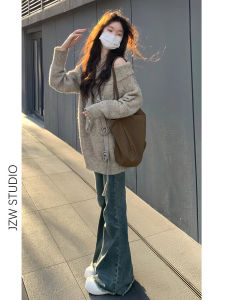 Quần Jeans Ống Loe Cạp Cao Phong Cách Retro Cho Nữ Xuân Thu Quần Dài Ôm Dáng Thẳng Cạp Cao Thường Ngày Có Túi