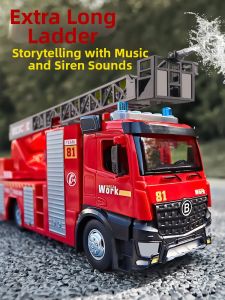 JUANNUO | Large Metal Simulated Water Spraying Ladder Fire Truck Toy Car Model