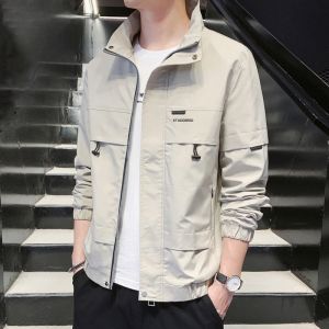 ROMON | Lormen Mens Casual Workwear Jacket Short Stand Collar Windproof Fashionable Spring Autumn Zipper Closure Standard Fit Jacket