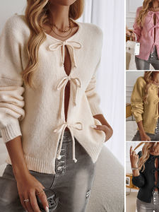 Áo Len Nữ Dài Tay Màu Trơn Rộng Rãi Thoải Mái Dài Vừa Phải Cổ Tròn Áo Len Dệt Kim Chất Liệu Khác Mùa Thu