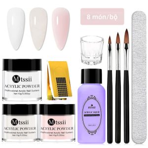 MTSSII | Bộ Dụng Cụ Làm Móng Acrylic DIY 8 Món 10ml Màu Hồng Nude Trắng Trong Suốt Chuyên Nghiệp Gồm Bột Và Dung Dịch Acrylic Cùng Cọ Vẽ Móng