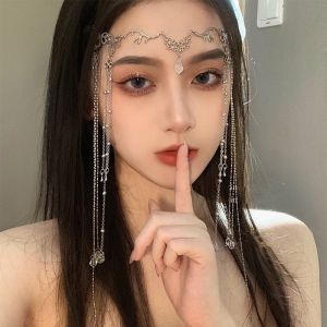 【Free Shipping】Ins Luxury Romantic Tassel Rhinestone Fringed Forehead Chain Shiny Crystal Hair Clip for Women Wedding Bridal Accessories
