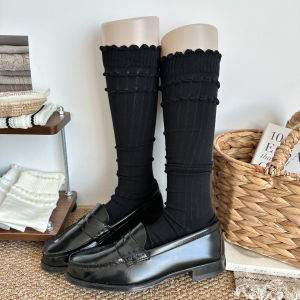 Tất Ống Giữa Bằng Cotton Dày Màu Xám Nhạt Cho Nữ Tất Ống Dài Thường Ngày Mùa Thu Đông Tất Cotton Dày Đến Giữa Bắp Chân