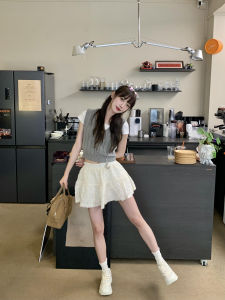 Váy Ngắn Chữ a Xếp Ly Ren Trắng Kiểu Pháp Cạp Cao Cho Nữ Mùa Hè Phong Cách Ngọt Ngào Váy Midi Bó Sát Thường Ngày