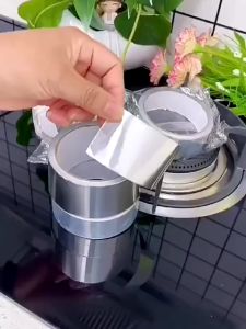 Băng Keo Dán Viền Khe Rãnh Nhà Bếp Nhà Tắm 5M Màu Bạc Nhôm Chịu Nhiệt Chống Nước Tiện Lợi Vệ Sinh Lau Chùi